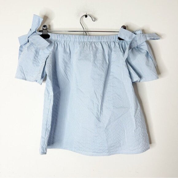 INC International Concepts Stripe Off the shoulder Blouse Top Bow Sleeve blue - Picture 9 of 13